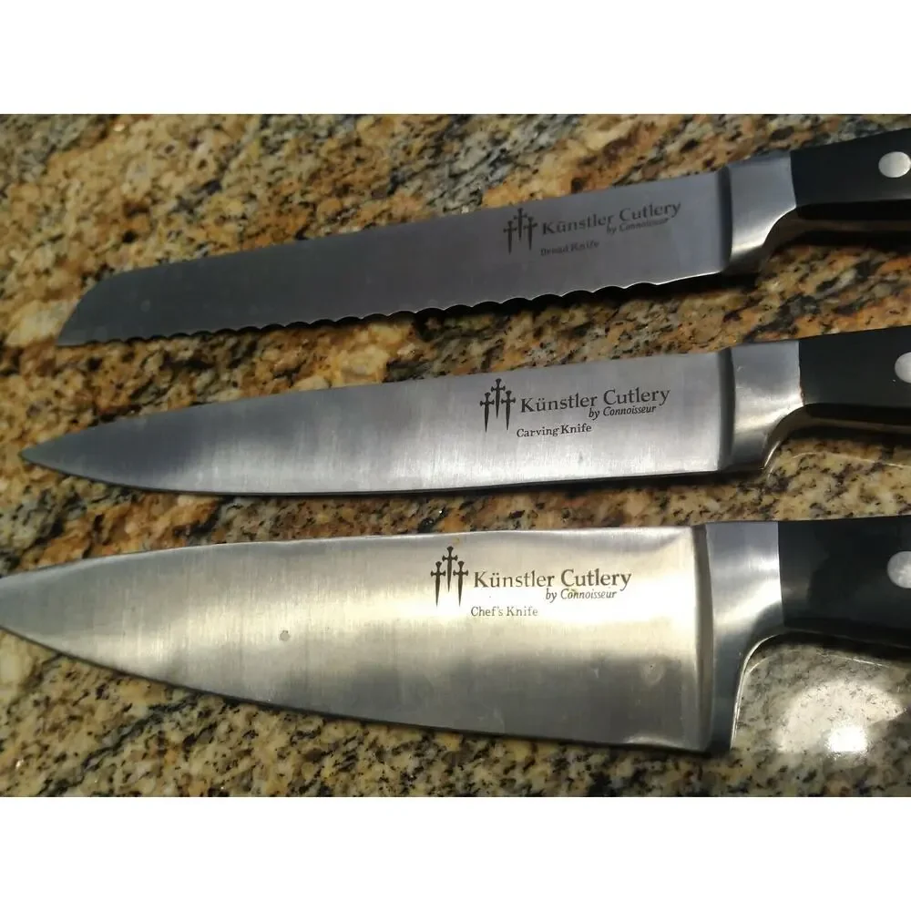 Kunstler Connoisseur 3-Piece Chef knife set. Solid Cutlery Bread Chef Carving